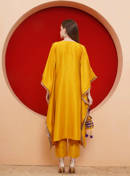 Yellow Kaftan Set with Potli