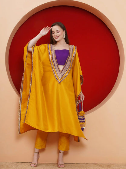 Yellow Kaftan Set with Potli