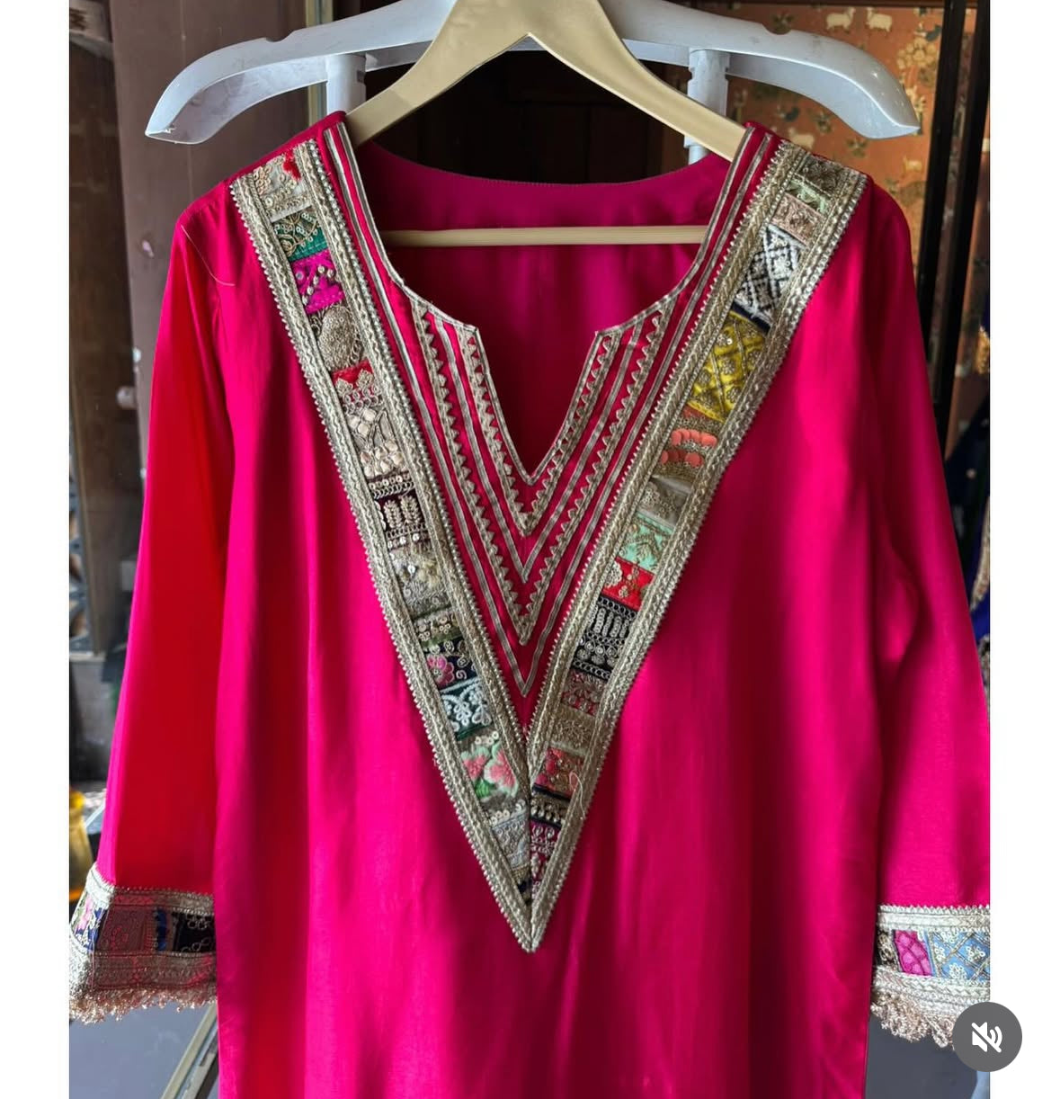 Designer Partywear Silk Hot Pink Long Dress With Embroidery And Mirror Work Details With Potli