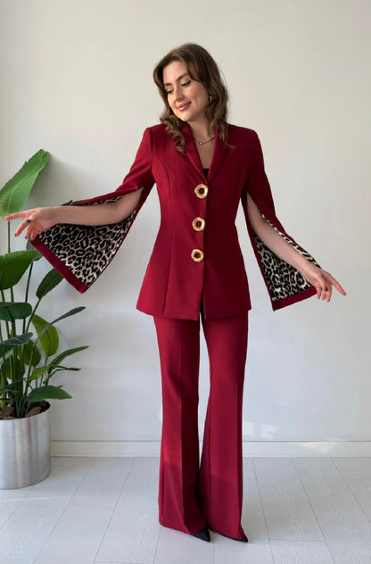 Imported Animal Print Zipper Sleeves Blazer Co-ord Set