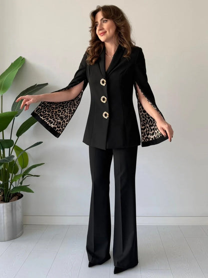 Imported Animal Print Zipper Sleeves Blazer Co-ord Set