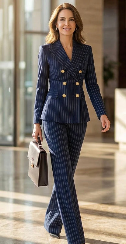 Imported Pin Stripe Double Breasted Full Sleeves Blazer Co-ord Set