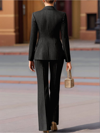 Imported Pin Stripe Double Breasted Full Sleeves Blazer Co-ord Set