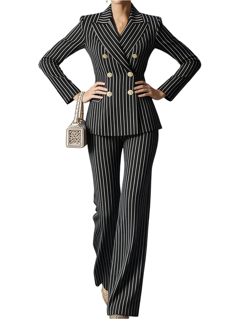 Imported Pin Stripe Double Breasted Full Sleeves Blazer Co-ord Set