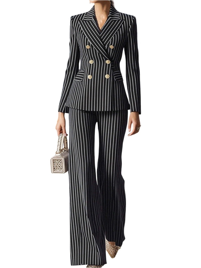 Imported Pin Stripe Double Breasted Full Sleeves Blazer Co-ord Set