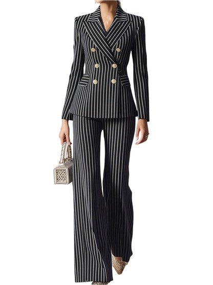 Imported Pin Stripe Double Breasted Full Sleeves Blazer Co-ord Set