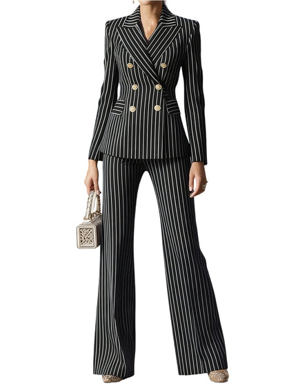 Imported Pin Stripe Double Breasted Full Sleeves Blazer Co-ord Set