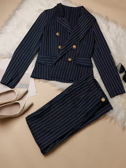 Imported Pin Stripe Double Breasted Full Sleeves Blazer Co-ord Set