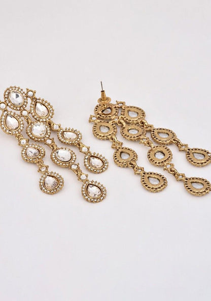 Partywear Celebrity Designer Gold Chandelier Rhinestone Earrings
