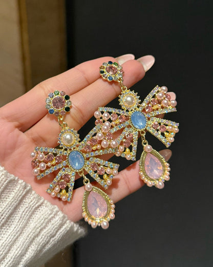 Partywear Celebrity Designer Multicolour Bowknot Rhinestone Earrings