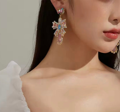Partywear Celebrity Designer Multicolour Bowknot Rhinestone Earrings