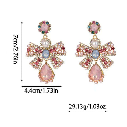 Partywear Celebrity Designer Multicolour Bowknot Rhinestone Earrings