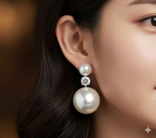 Partywear Celebrity Designer Duo Pearl And Diamond Drop Earrings