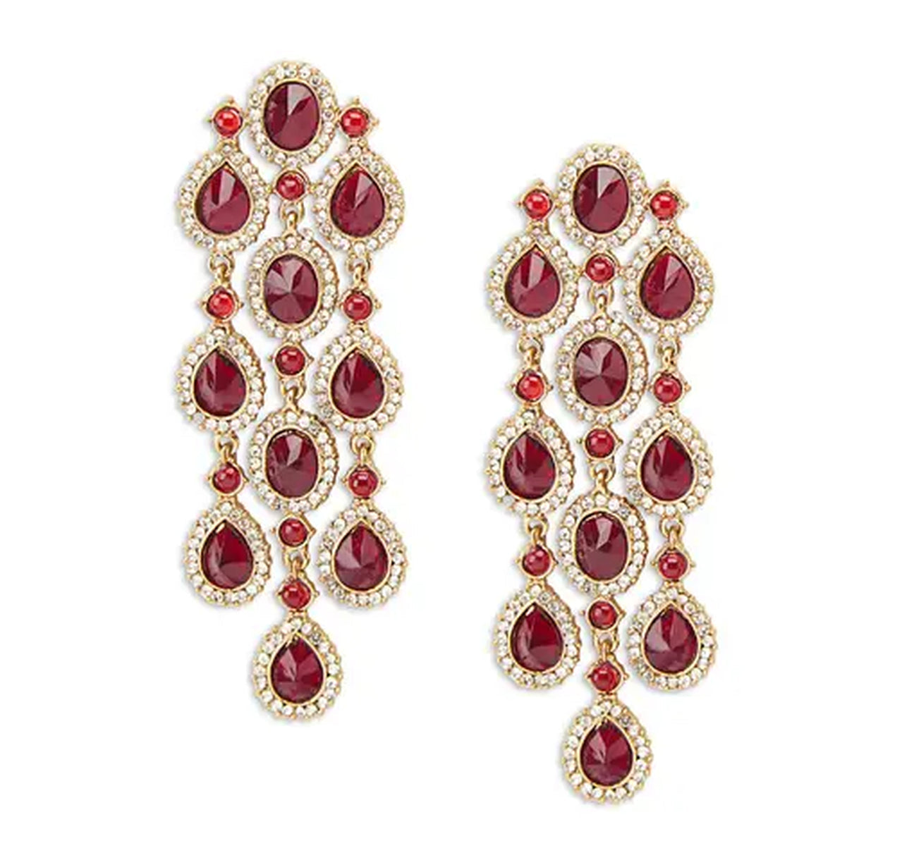 Partywear Celebrity Designer Maroon Chandelier Rhinestone Earrings