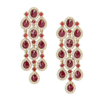 Partywear Celebrity Designer Maroon Chandelier Rhinestone Earrings