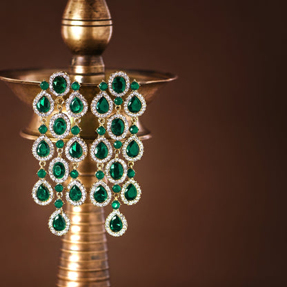 Partywear Celebrity Designer Green Chandelier Rhinestone Earrings