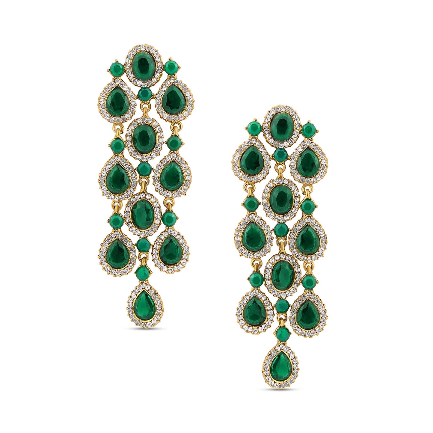 Partywear Celebrity Designer Green Chandelier Rhinestone Earrings