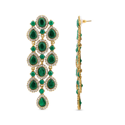 Partywear Celebrity Designer Green Chandelier Rhinestone Earrings