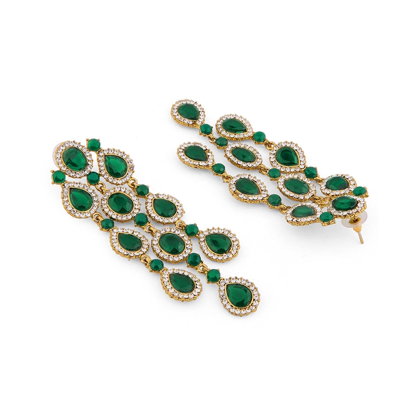 Partywear Celebrity Designer Green Chandelier Rhinestone Earrings