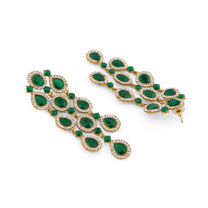 Partywear Celebrity Designer Green Chandelier Rhinestone Earrings