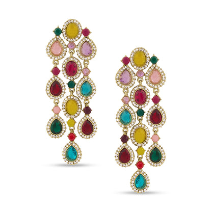 Partywear Celebrity Designer Multicolour Chandelier Rhinestone Earrings