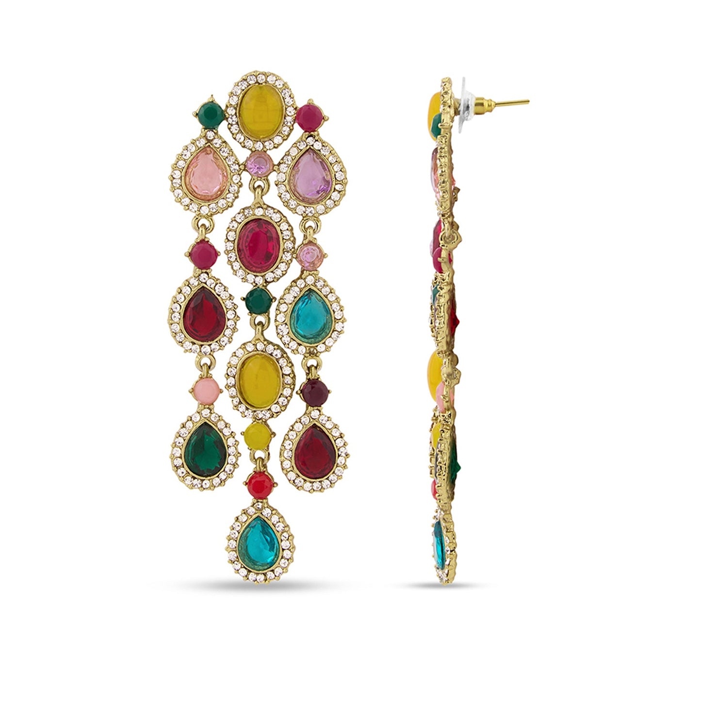 Partywear Celebrity Designer Multicolour Chandelier Rhinestone Earrings