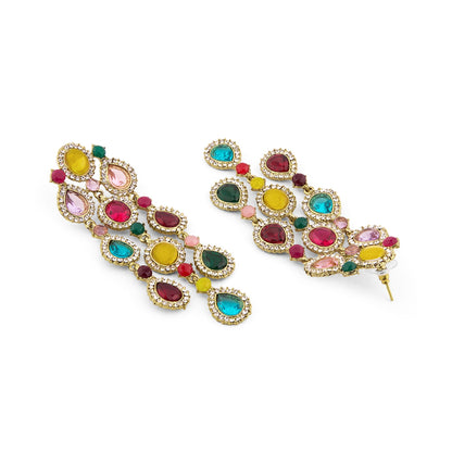Partywear Celebrity Designer Multicolour Chandelier Rhinestone Earrings