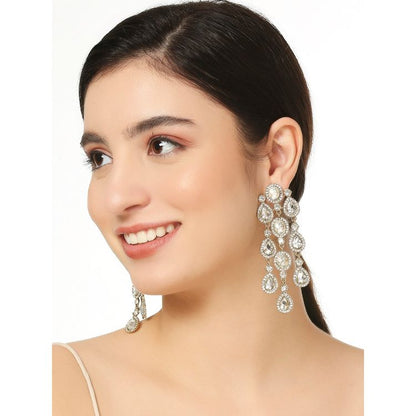 Partywear Celebrity Designer Silver Chandelier Rhinestone Earrings