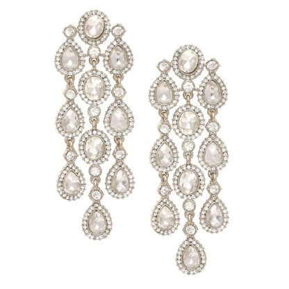 Partywear Celebrity Designer Silver Chandelier Rhinestone Earrings