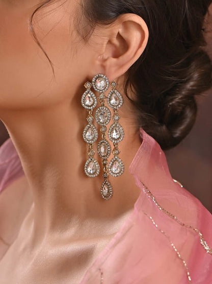 Partywear Celebrity Designer Gold Chandelier Rhinestone Earrings