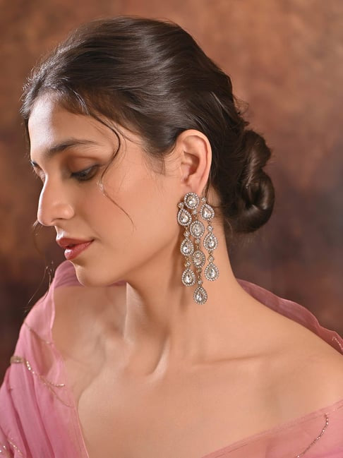 Partywear Celebrity Designer Gold Chandelier Rhinestone Earrings