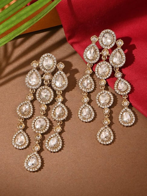 Partywear Celebrity Designer Gold Chandelier Rhinestone Earrings