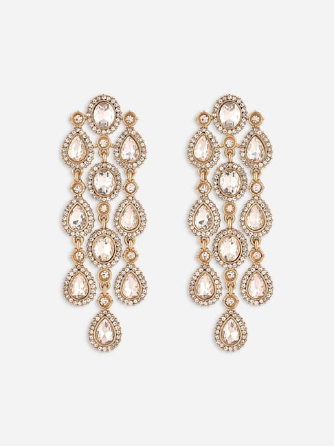 Partywear Celebrity Designer Gold Chandelier Rhinestone Earrings