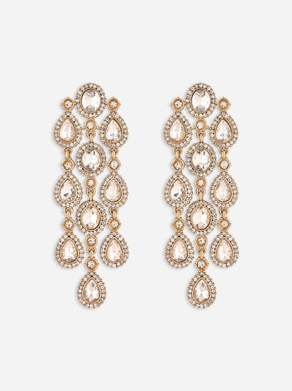 Partywear Celebrity Designer Gold Chandelier Rhinestone Earrings