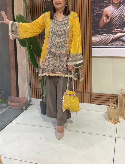 Partywear pure crepe designer coord set