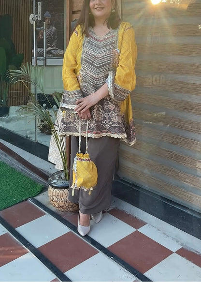 Partywear pure crepe designer coord set
