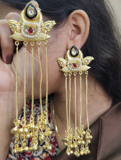 Partywear Designer Gold Polish Viral Kashmiri Earrings