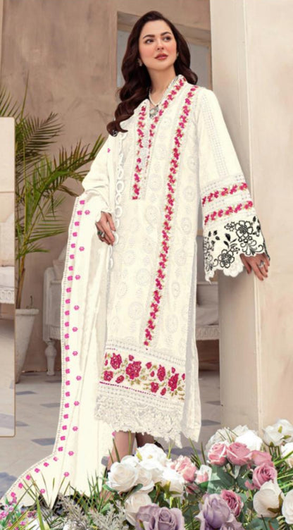 White Georgette Embroidery And Sequins Work Pakistani Suit