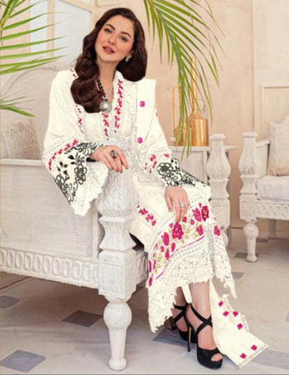 White Georgette Embroidery And Sequins Work Pakistani Suit