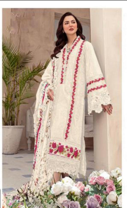 White Georgette Embroidery And Sequins Work Pakistani Suit