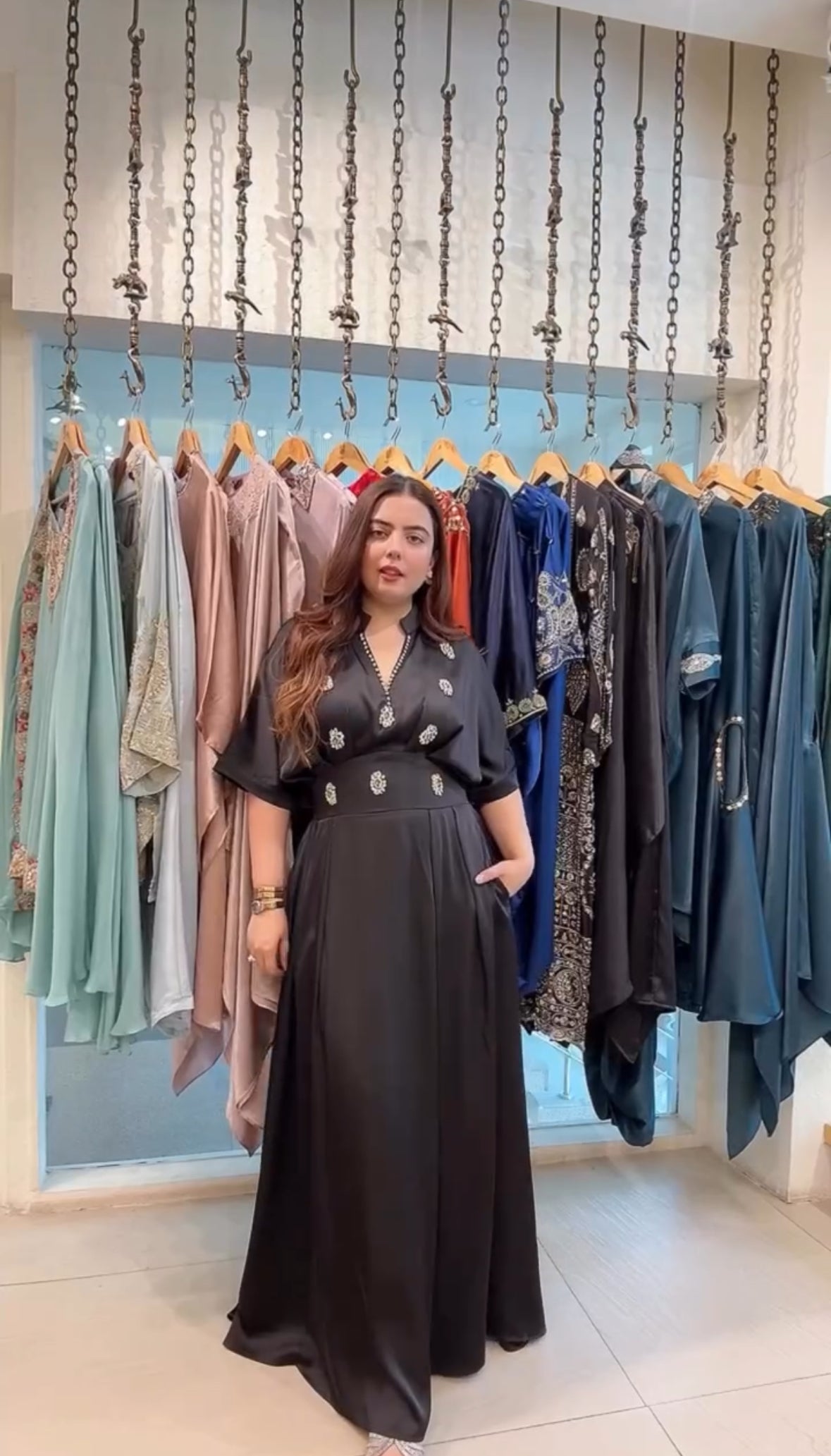 Imported Designer Partywear Rhinestone Embellished Long Maxi Dress