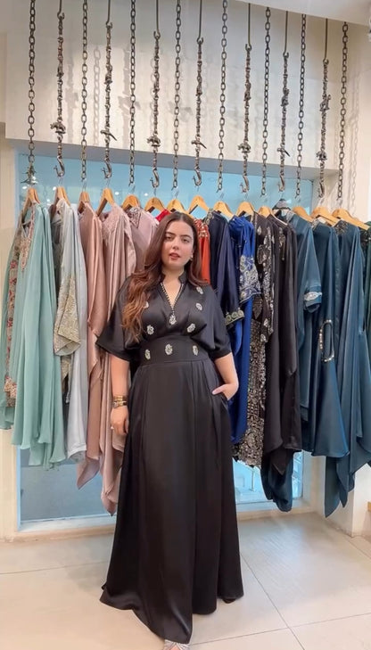 Imported Designer Partywear Rhinestone Embellished Long Maxi Dress