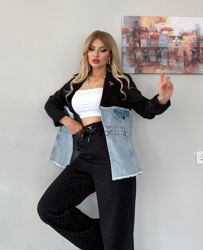 Denim Dual Tone Colour Block Blazer Coord Set