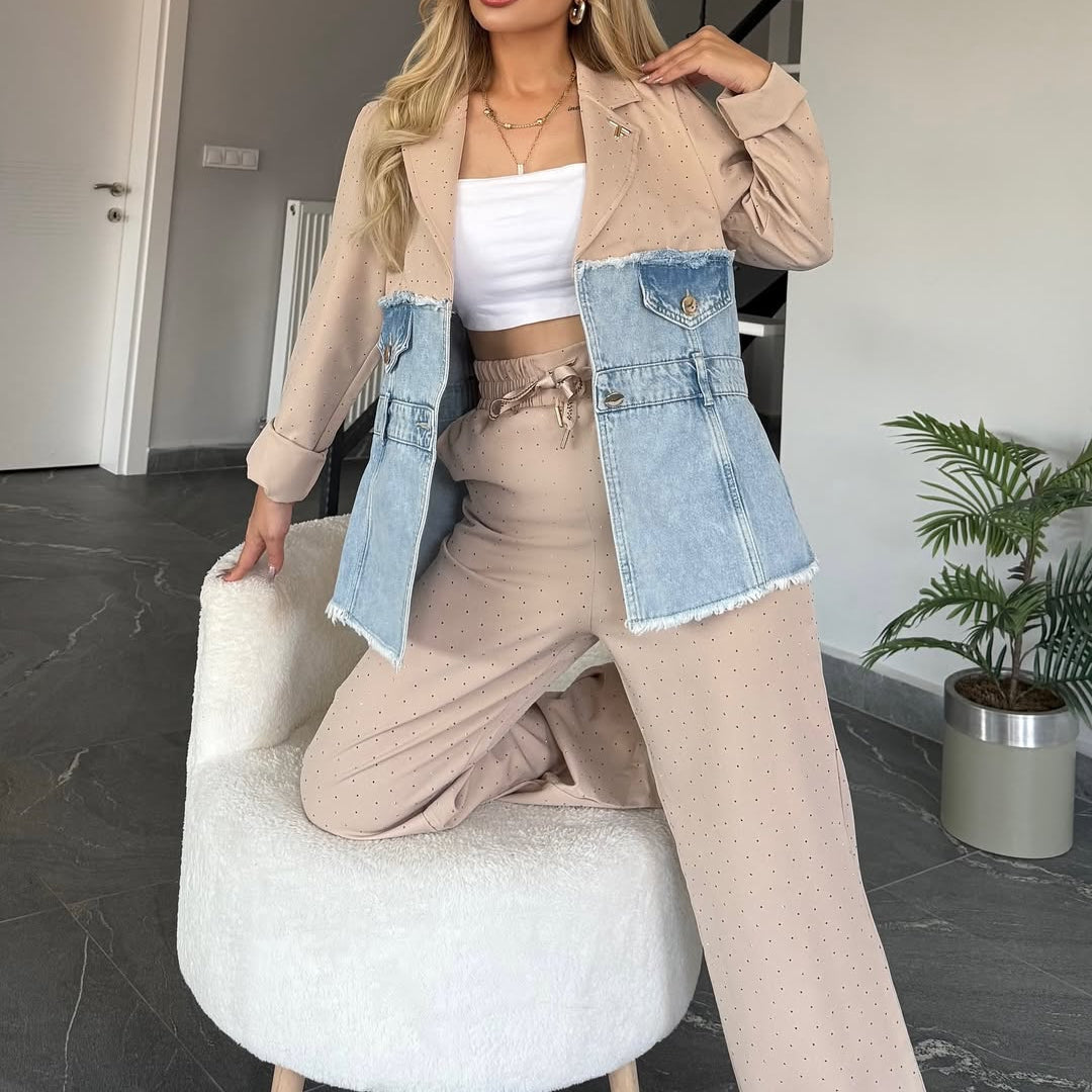 Denim Dual Tone Colour Block Blazer Coord Set