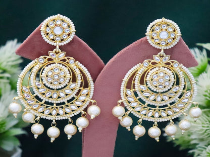Designer Partywear Kundan and Pearl Long Dangler Pearl Earrings