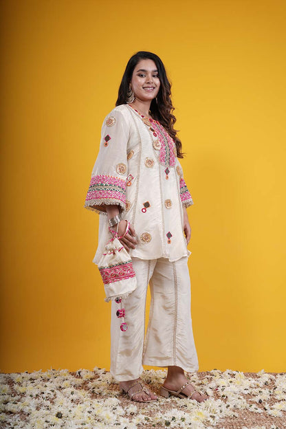 Partywear pure shimmer tissue designer gota patti coord set