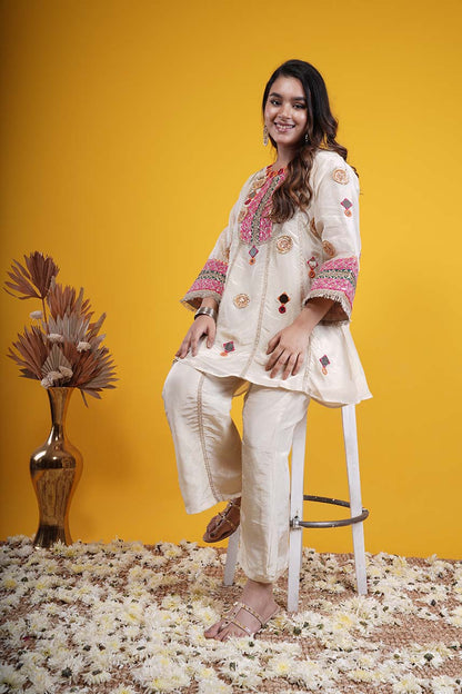 Partywear pure shimmer tissue designer gota patti coord set