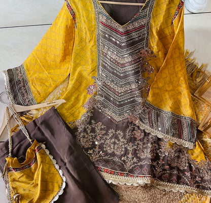 Partywear pure crepe designer coord set