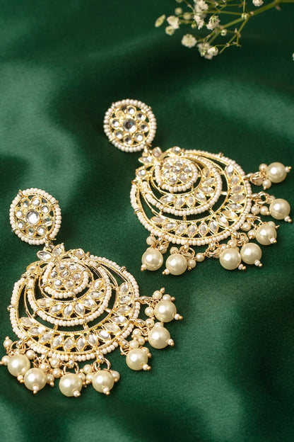 Designer Partywear Kundan and Pearl Long Dangler Pearl Earrings