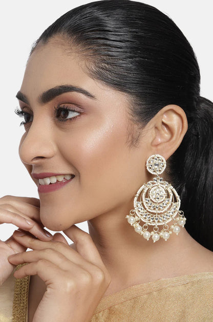 Designer Partywear Kundan and Pearl Long Dangler Pearl Earrings